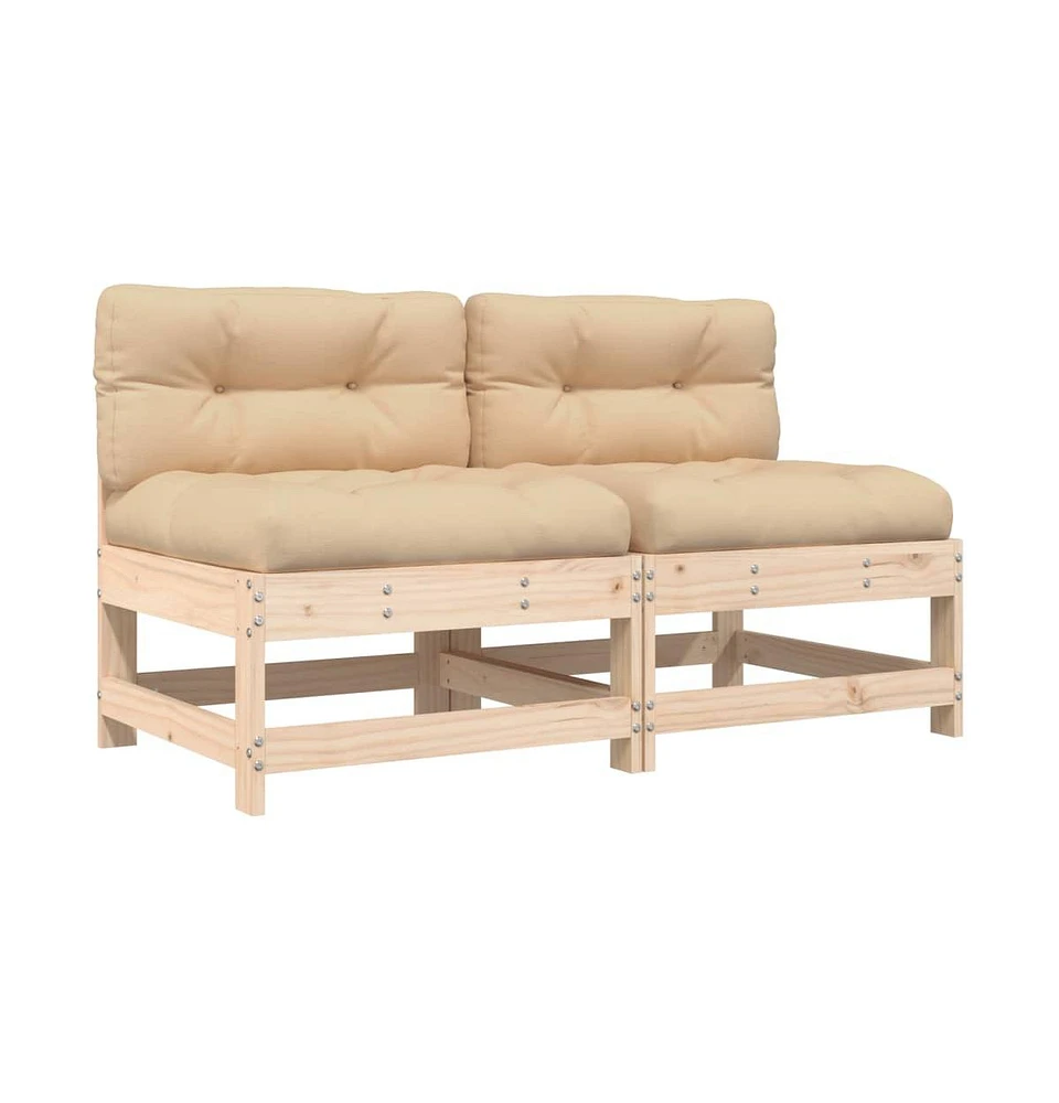 vidaXL Middle Sofas with Cushions 2 pcs Solid Wood Pine