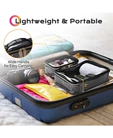 Byootique Set of 2 Clear Makeup Bag Cosmetic Organizer Travel Toiletry Pouch Handle Zipper for Artist Pink
