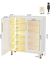 Tribesigns Set of 2 Buffet Cabinet with Storage, Modern Kitchen Accent Cabinet with Acrylic Doors and Led Light