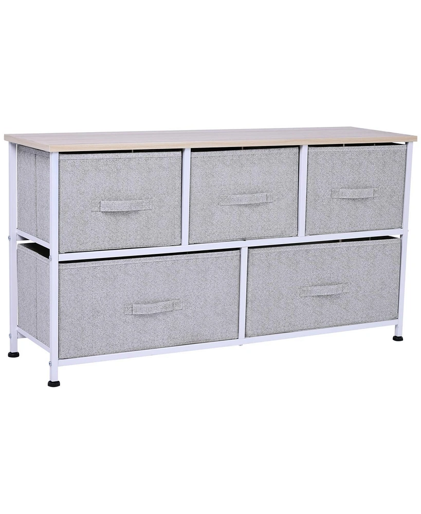 Homcom 40" L Chest of Drawer, 5 Drawer Dresser Unit Horizontal Storage