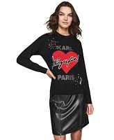 Karl Lagerfeld Paris Petite Beaded Heart Sweater