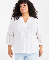 Style & Co Plus Sequinned Embroidered Top, Created for Macy's