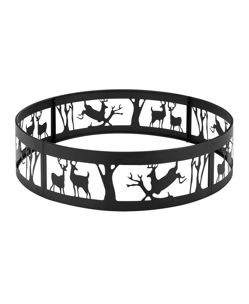 Inolait 36 Inch Metal Fire Pit Ring Deer with Extra Poker Bonfire Liner for Campfire