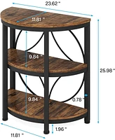Tribesigns Half Round End Table, 3-Tier Narrow Side Table with Metal Frame, Half Circle Table, Half Moon Small Coffee Accent Table for Living Room, Be