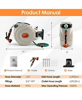 Givimo 98ft Wall Mounted Retractable Garden Hose Reel with Nozzle and Auto Rewind