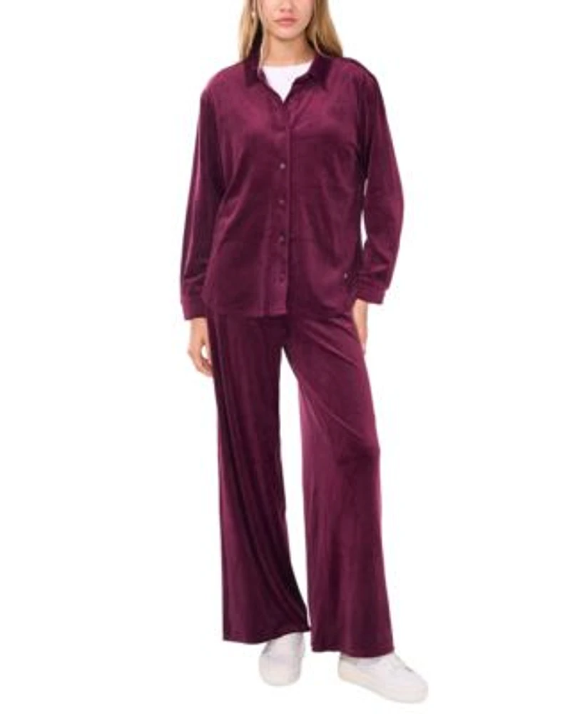 Vince Camuto Womens Velour Button Front Top Wide Leg Pants