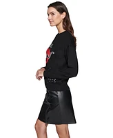 Karl Lagerfeld Paris Women's Embellished Heart Graphic Sweater, Regular & Petite