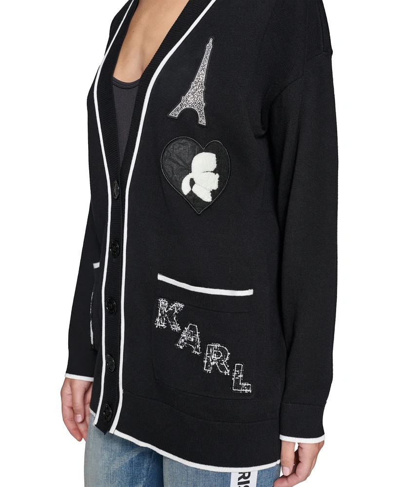 Karl Lagerfeld Paris Women's Embellished Varsity Cardigan