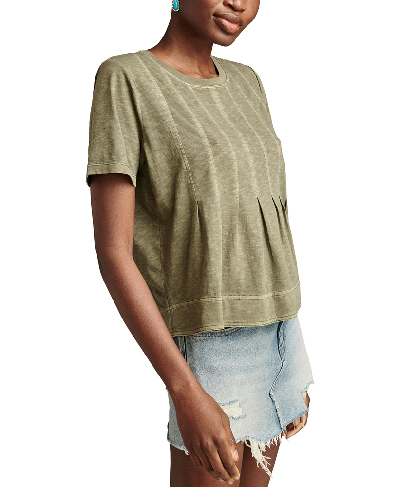 Lucky Brand Women's Stitched Down Pleated Peplum Top