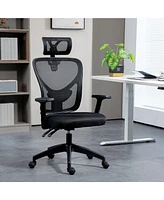 Vinsetto Ergonomic Mesh Chair with Adjustable Headrest & Reclining, Black