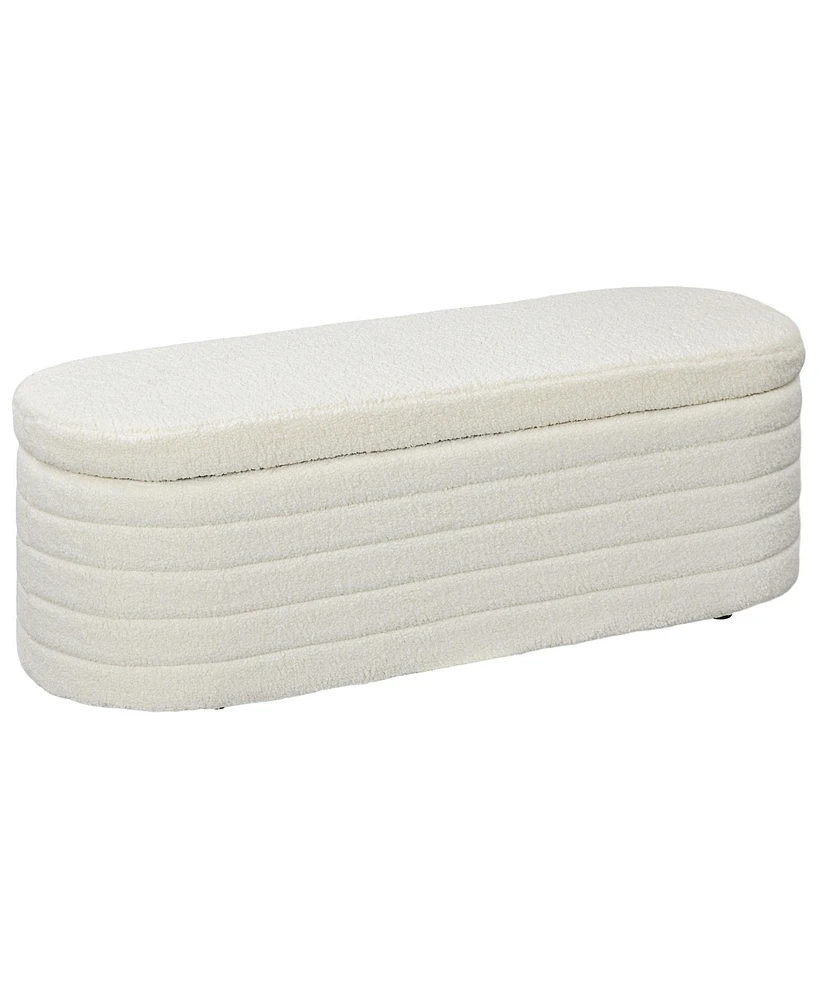 Homcom End of Bed Bench, Teddy Fleece Upholstered Storage Bench, Cream