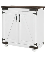 Homcom Sideboard, Buffet with Barn Door and Adjustable Shelf, White