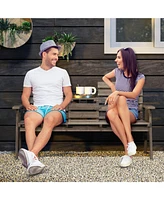 Givimo Outdoor Fir Wood Bench with Foldable Middle Table-Gray