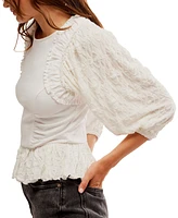 Free People Women's 3/4-Sleeve Crochet Trim Top