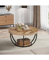 Tribesigns Modern Coffee Table, 2 Tier Round Table with Faux White Marble and Golden Metal Legs, Circle Center Tea Accent Furniture