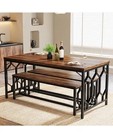 Tribesigns 55-Inch Large Dining Table Set for 4 to 6, Kitchen Breakfast Table with 2 Benches, Rectangular 3