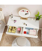 Tribesigns Makeup Vanity Desk with 2 Drawers, Modern White Computer Desk with Acrylic Legs, Vanity Dressing Table for Bedroom (without Mirror)