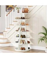 Tribesigns Rotating Shoe Rack, 7-Tier Revolving 24 Pairs Shoe Storage Shelf Tower, Modern Free Standing Wood Space