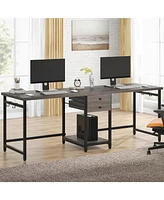 Tribesigns 79 Inch Extra Long Desk, Double Desk with 2 Drawers, Two Person Computer Storage Shelves, Writing Table Study for