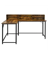 Gymax 65.5'' L-shaped Computer Desk Home Office Corner Table w/Bookshelf Rustic