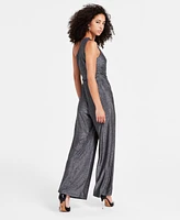 Bar Iii Women's One-Shoulder Metallic Wide-Leg Jumpsuit, Created for Macy's