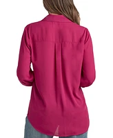 Bcx Juniors' Spread-Collar Long-Sleeve Button-Front Top