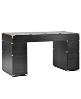 Simplie Fun Classic Executive Desk with Metal Trim, File Drawers, Usb Ports