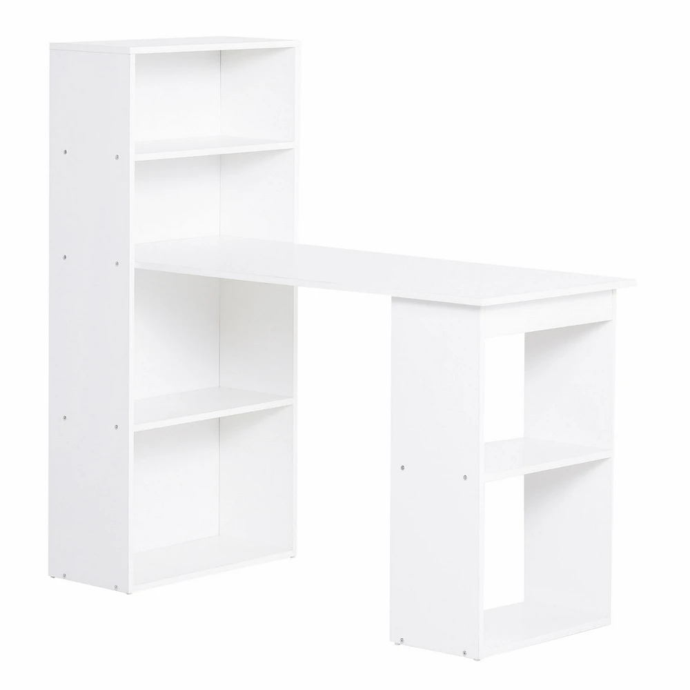 Simplie Fun White 47" Home Office Desk with 6-Tier Bookshelf