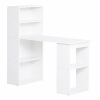 Simplie Fun White 47" Home Office Desk with 6-Tier Bookshelf