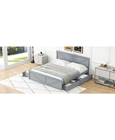Streamdale Furniture King Size Wooden Platform Bed with Four Storage Drawers and Support Legs, Gray
