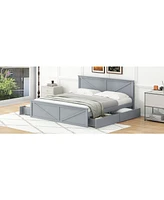 Streamdale Furniture King Size Wooden Platform Bed with Four Storage Drawers and Support Legs, Gray