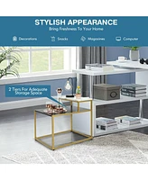 Sugift 2 Tier End Side Table with Metal Frame and Storage Shelf for Living Room-White