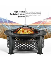 Inolait Outdoor Fire Pit with Bbq Grill and High-temp Resistance Finish