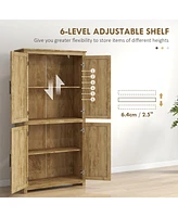 64" Rattan Kitchen Storage Cabinet with Adjustable Shelf, Natural