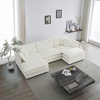 Streamdale Furniture Modern U-Shape Convertible Sofa and Ottomans