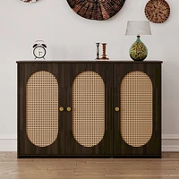 Retro 3-Door Sideboard with Rattan Doors and Metal Handles