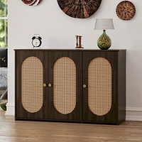 Streamdale Furniture Retro 3-Door Sideboard with Rattan Doors and Metal Handles