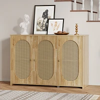 Retro 3-Door Sideboard with Rattan Doors and Metal Handles