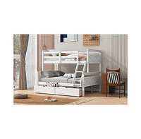 Twin over Full Bunk Bed with Ladder, Two Storage Drawers, Safety Guardrail, Gray