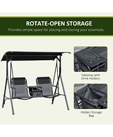 Streamdale Furniture 2-Seat Patio Swing Chair with Canopy, Table, and Bungie Suspension
