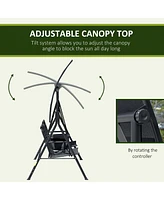 Streamdale Furniture 2-Seat Patio Swing Chair with Canopy, Table, and Bungie Suspension