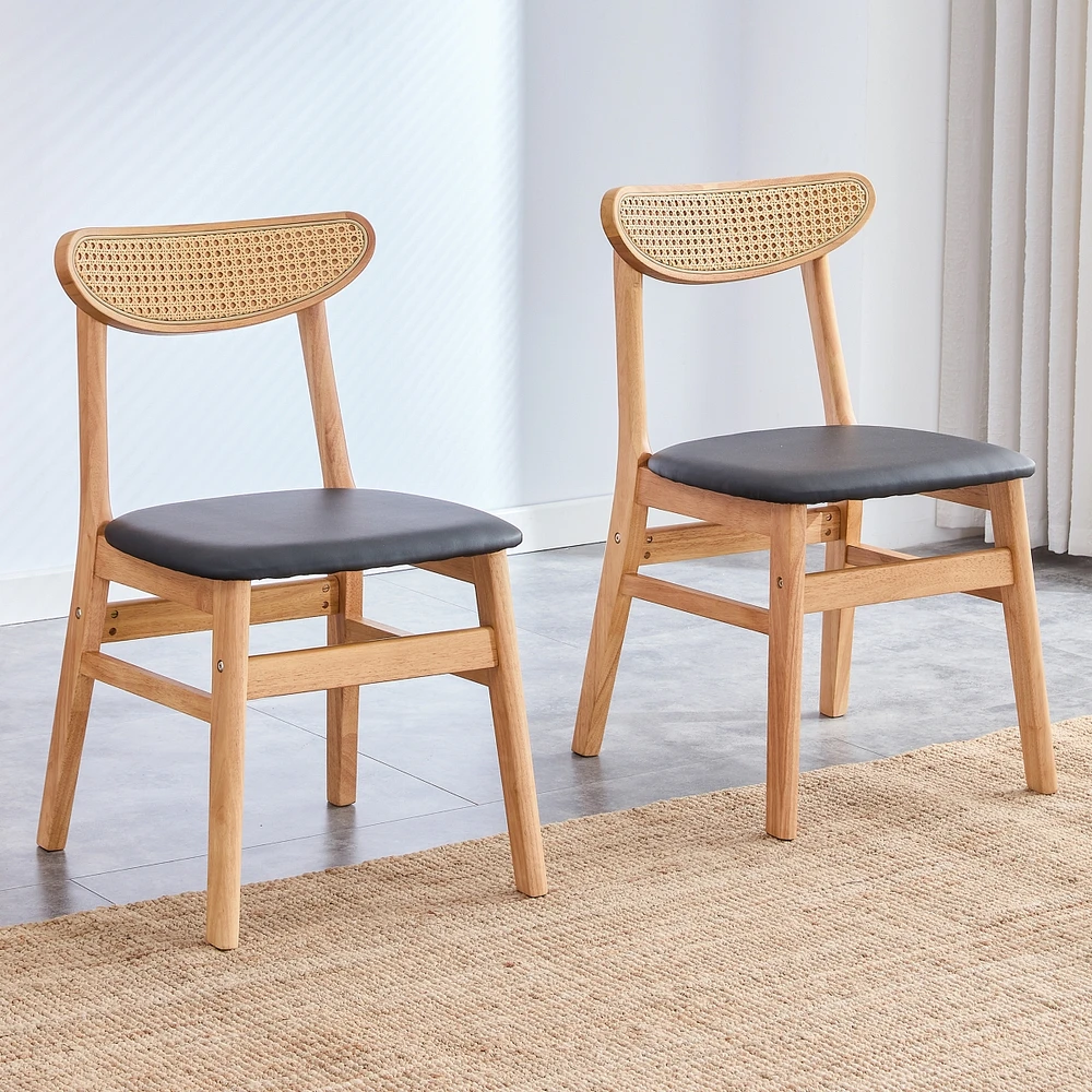 Simplie Fun Stylish Solid Wood Dining Chair with Curved Back and Pu Cushion