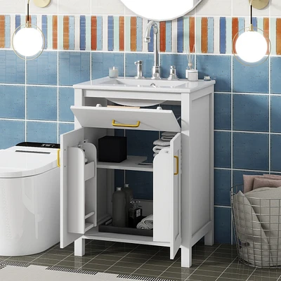 Simplie Fun 24" Space-Saving Bathroom Vanity Combo with Ceramic Sink