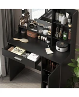 Streamdale Furniture Vanity Desk with Mirror & Light, Storage Dresser (Black)