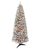 Puleo Pre-Lit Flocked Artificial Tree 6 ft.