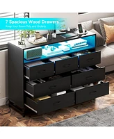 gaomon Modern 7-Drawer Dresser with Charging Station and Led Lights