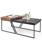 Sugift Coffee Table Set of 2 with Powder Coated Metal Legs-Black