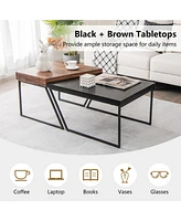 Sugift Coffee Table Set of 2 with Powder Coated Metal Legs-Black