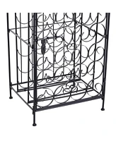 Simplie Fun 35 Bottle Wrought Iron Wine Rack Cabinet with Lock - Black