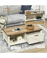 Rustic Farmhouse Coffee Table with Storage and Drawer